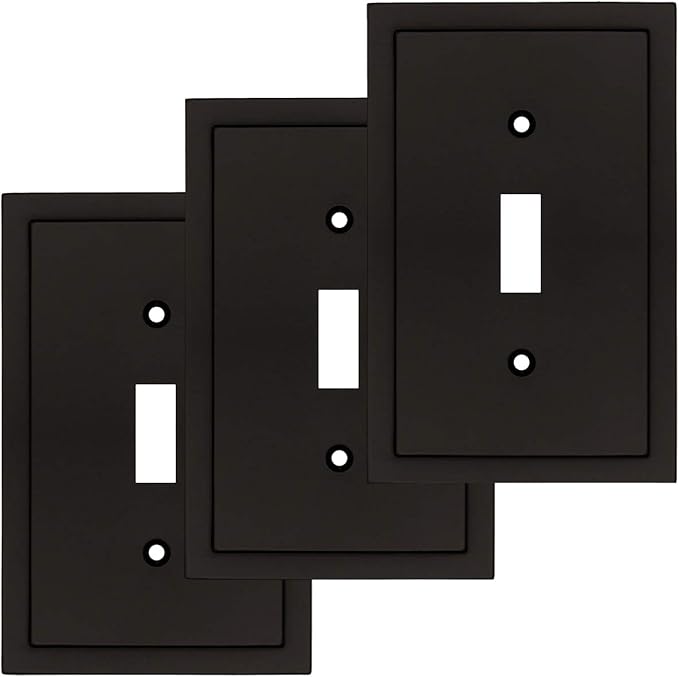 Modern Edge Decorative Wall Plate Switch Plate Outlet Cover, Durable Solid Zinc Alloy (Single Toggle 3PK, Matte Black)