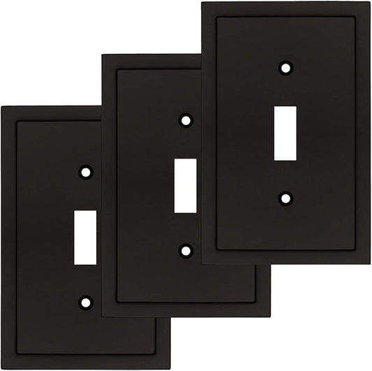 Modern Edge Decorative Wall Plate Switch Plate Outlet Cover, Durable Solid Zinc Alloy (Single Toggle 3PK, Matte Black)