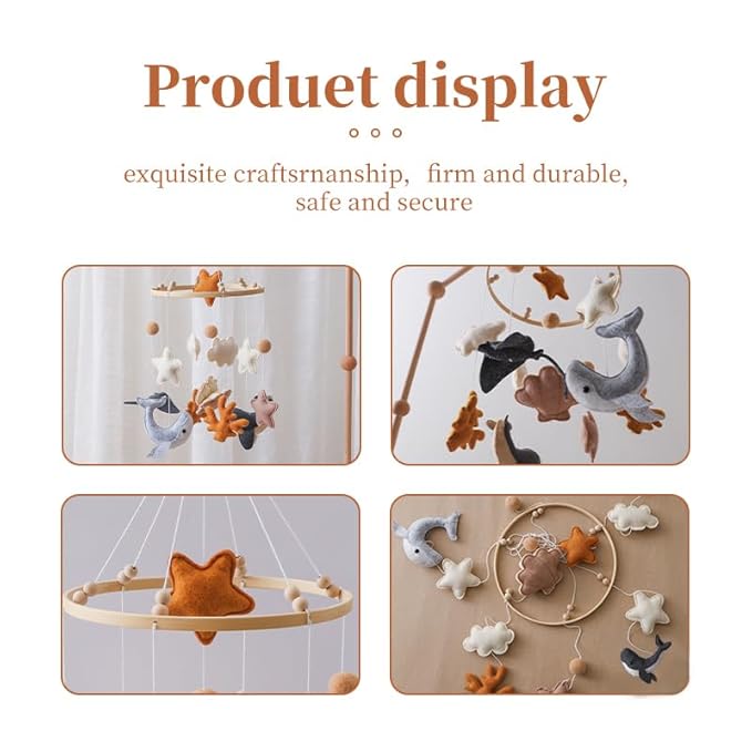 GOODMOM Ocean Nursery Mobile for Boys & Girls - Handmade Baby Mobile for Crib with Shell Whale Manta Coral in Miami - Gender-Neutral Crib Mobile - Easy Assembly - Sturdy Structure for Newborn