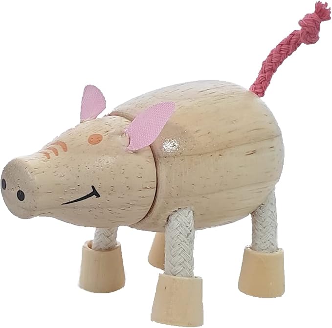 TEKOR Wooden Bendable Farm Animal Toys (Set of 4) | Ages 3 & Up | Early Education Toy Animals for Kids | Fun Montessori Toys | Smooth Natural Wood | Endless Play for Girls & Boys | Non-Toxic Paint |