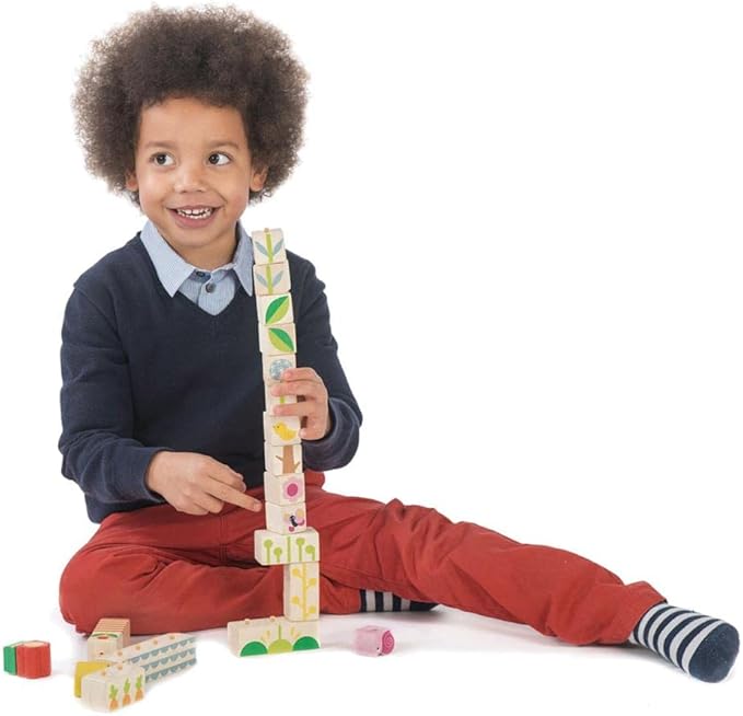 Tender Leaf Toys - Garden Blocks - 25 Pieces Decorative Garden Themed Wooden Stacking Blocks with Peg - Building Blocks, Hand-Eye Coordination Strength & Creative Play - Age 18m+