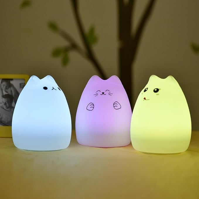 Celebrity Cat USB Rechargeable Silicone 7-Color Changing LED Night Light for Kids & Baby, Nursery & Bedroom Nightlights, Christmas Gifts
