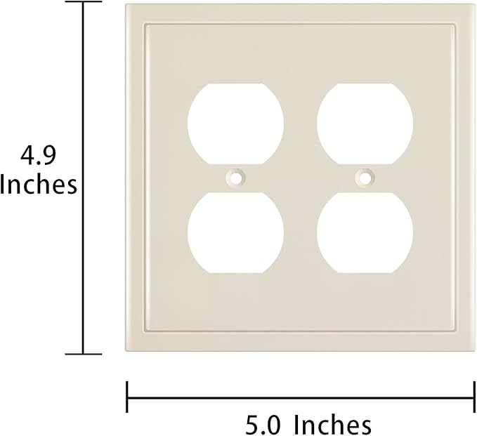 Henne Bery Modern Edge Decorative Wall Plate Switch Plate Outlet Cover, Durable Solid Zinc Alloy (Double Duplex, Light Almond)