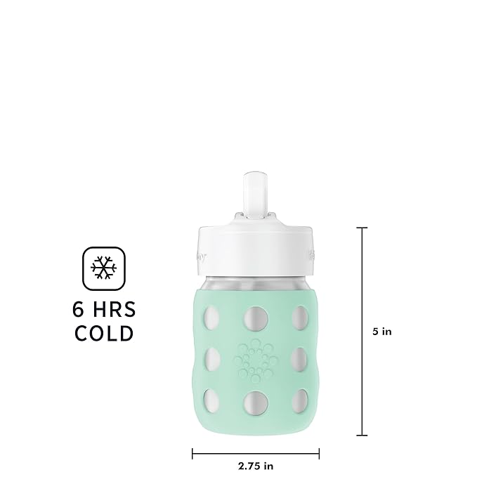 Lifefactory 8-Ounce Stainless-Steel Vacuum-Insulated Wide-Neck Baby Bottle with Straw Cap, Mint, LS2241WMI4