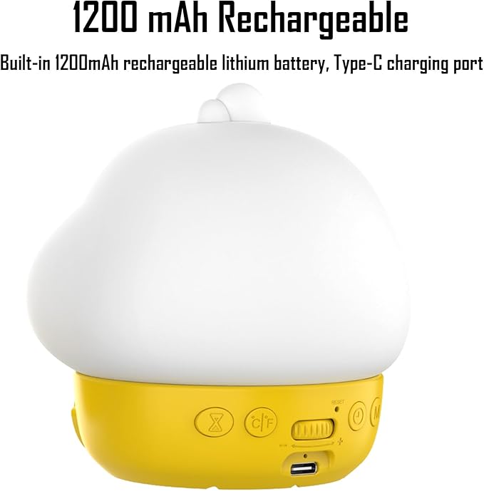 Cute Duck RGB Rechargeable Night Light, Soft Silicone Lampshade, Adjustable Brightness LED Clock, Date, Alarm, Thermometer, Timer, Tap Control, Bedroom Lamp, Gift for Girl and Kid (Yellow Duck)