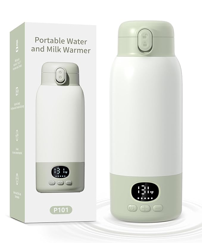 Portable Bottle Warmer 17oz Bottle Warmer for Breast Milk Formula & Water, Fast Heating, Long Battery Life & Large Capacity, Suitable for Baby Outdoor Travel Green