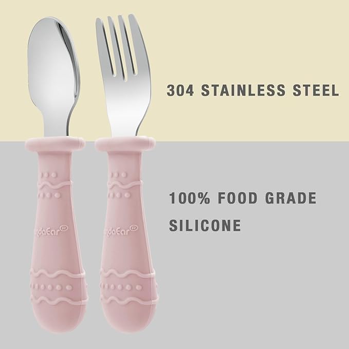 PandaEar 6 Pack Toddler Plates and Utensils Set, 2 Pack Silicone Baby Plates with Suction and 4 Stainless Steel Baby Spoons Forks, Toddler Dinnerware Set, Baby Dishes