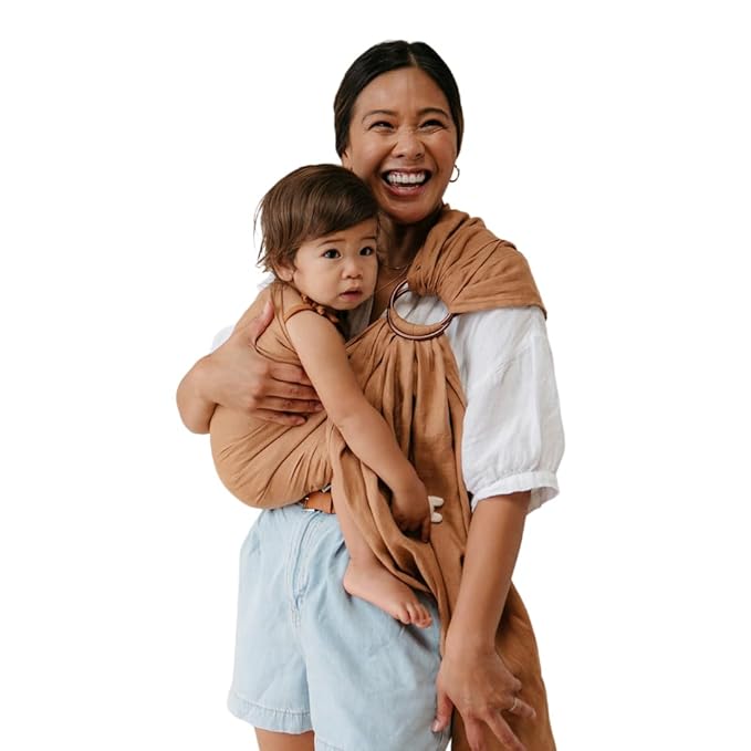 WildBird - Ring Sling Baby Carrier - Newborn to Up to 35 lbs - for Moms, Dads & Caregivers - 100% Natural European Linen Fibers - Versatile & Adjustable - 90” Size - Willow Fabric & Bronze Ring