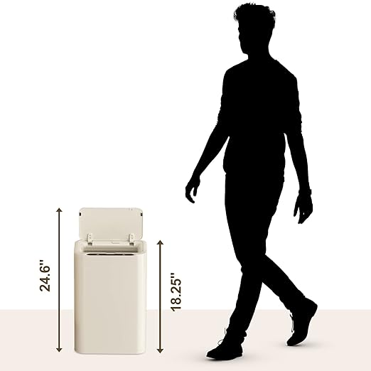 ELPHECO Stainless Steel Office Trash Can 6.6 Gallon Motion Sensor Garbage Bin Rectangular Automatic Touch Free Waste Bin for Hotel and Living Room(Cream Beige), 2AA