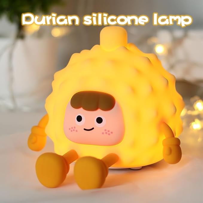 LED Durian Night Light, 3 Level Dimmable Nursery Decor, Cute Lamp Silicone Squishy Light, Rechargeable Bedside Touch Lamp for Breastfeeding Toddler Baby Kids Decor