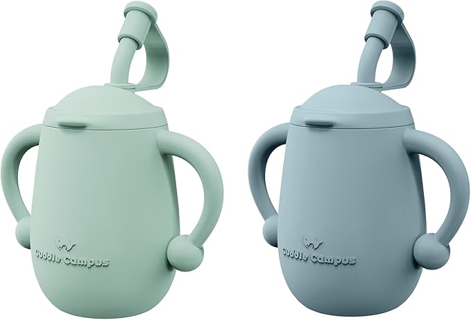 Cuddle Campus Pack of 2 Silicone Baby Training Cup, Shatterproof Toddler Sippy Cups with Straw, Open Cup for Baby, 6+ Months 5 Oz