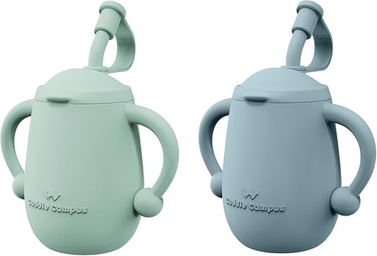 Cuddle Campus Pack of 2 Silicone Baby Training Cup, Shatterproof Toddler Sippy Cups with Straw, Open Cup for Baby, 6+ Months 5 Oz