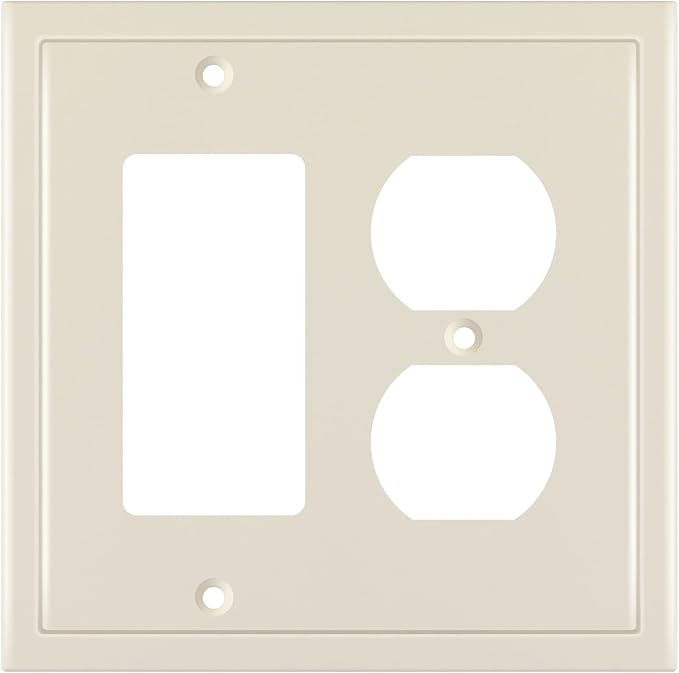 Henne Bery Modern Edge Decorative Wall Plate Switch Plate Outlet Cover, Durable Solid Zinc Alloy (Decorator/Duplex, Light Almond)