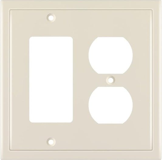 Henne Bery Modern Edge Decorative Wall Plate Switch Plate Outlet Cover, Durable Solid Zinc Alloy (Decorator/Duplex, Light Almond)