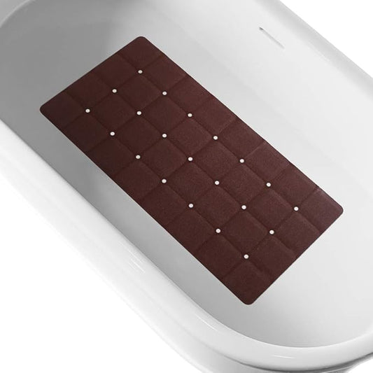Foldable Non Slip Silicon Bath Mat Bathtub mat no Suction Cups for Textured Tub and Reglazed Tub (Chocolate, 28-inch x 14-inch)