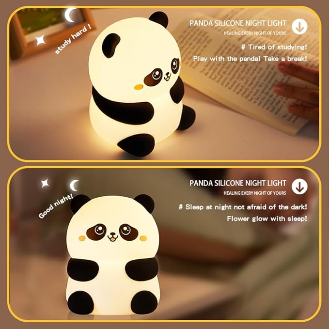 Cute Panda Night Light, with Two Actions: Sitting and Lying, Suitable for Desktop and Bedside Decoration, Rechargeable, dimmable, Touch Control, a Unique Gift for Family Members on Birthdays