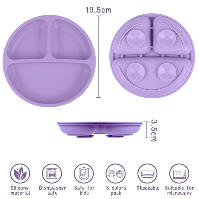 Vicloon Suction Plates, 2 Pcs Baby Toddler Plate, 100% Food Grade Silicone BPA Free Baby Plates, Divided Plate Design, Silicone Grip Dish Microwave & Dishwasher Safe