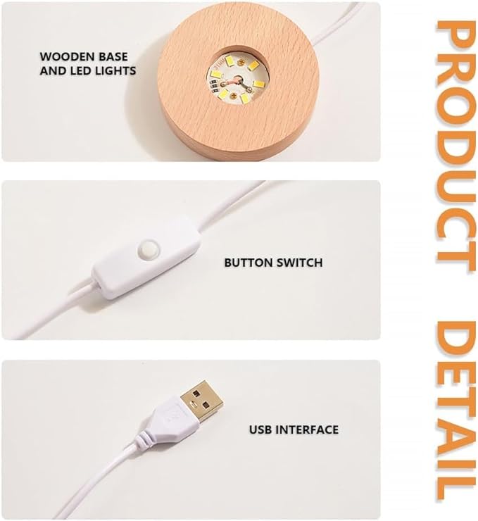 3D Cat Engraved Pattern with Wooden Lighted Base, USB Powered Cable with Switch, Night Light Decoration, Cat Lamp for Bedroom Unique Gifts for Her