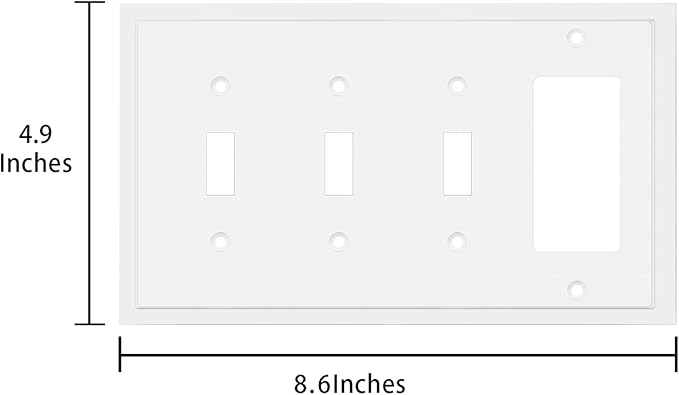 Henne Bery Modern Edge Decorative Wall Plate Switch Plate Outlet Cover, Durable Solid Zinc Alloy (Triple Toggle/Single Decorator, White)