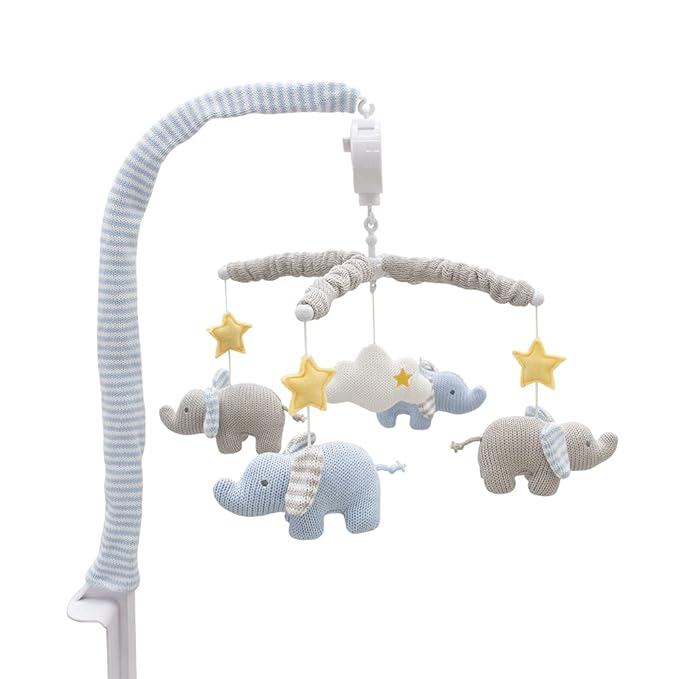 Mason Elephant Textiles Musical Mobile - Crib Toy with 12 Lullabies | Knitted Woodland Characters Nursery Decor
