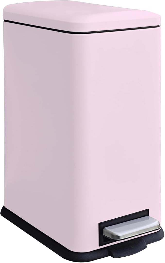 Bathroom Trash Can with Lid, 16.7L/ 4.4 Gallon Trash Can with Removable Inner Bucket, Soft Close lid, Stainless Steel Step Pedal Garbage Can for Bedroom, Kitchen, Home Office, Pink