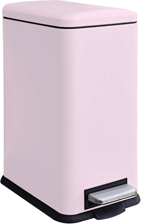 Bathroom Trash Can with Lid, 16.7L/ 4.4 Gallon Trash Can with Removable Inner Bucket, Soft Close lid, Stainless Steel Step Pedal Garbage Can for Bedroom, Kitchen, Home Office, Pink