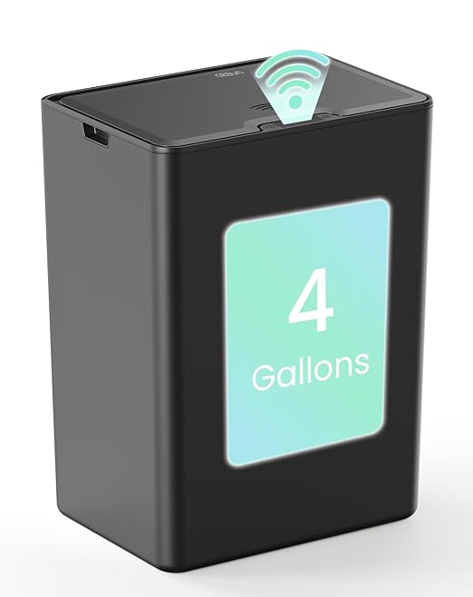 Cesun 4 Gallon Bathroom Trash Can with Lid, Small Automatic Trash Can, Touchless Motion Sensor Garbage Can, Black Plastic Waste Basket for Bathroom, Bedroom, Toilet, Office, Rv