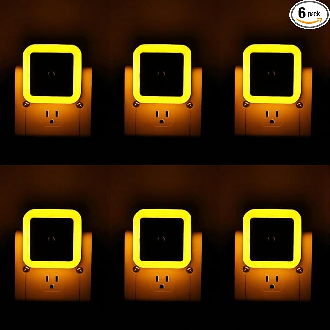 KINUR 6 Pack Night Light, LED Night Lights Plug into Wall with Dusk to Dawn sensors, Plug in Night Lights for Kids Room, Bedroom, Bathroom, Baby Nursery,Stair Lights, Hallway Light, Amber Color