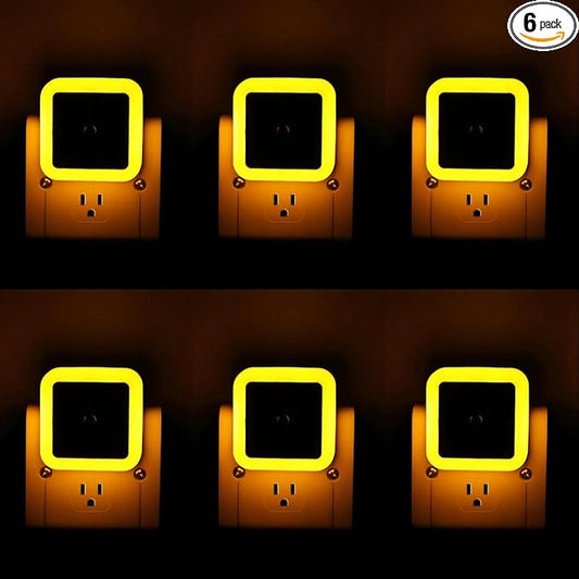 KINUR 6 Pack Night Light, LED Night Lights Plug into Wall with Dusk to Dawn sensors, Plug in Night Lights for Kids Room, Bedroom, Bathroom, Baby Nursery,Stair Lights, Hallway Light, Amber Color