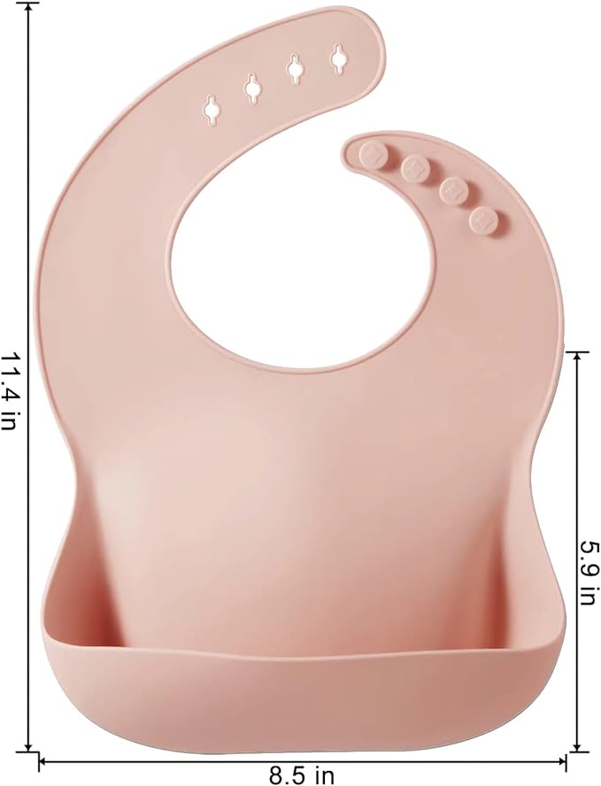 PandaEar 2 Pack Silicone Baby Bibs for Girls, Waterproof Silicone Bibs with Food Catcher, Thick Adjustable Toddler Bibs Baby Food Bibs for Eating, Soft, Non Messy (Pink Tawny)
