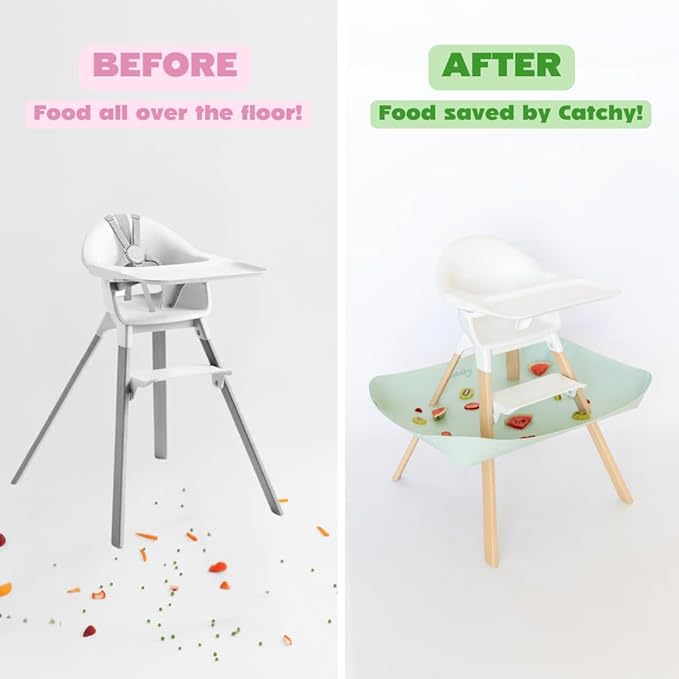 CATCHY -Food Catcher-Compatible with Stokke Clikk High Chair +11 Other High Chairs-Highchair Sold Separately-Baby & Toddler Food & Mess Catcher-Premium Linen Inspired -Under High Chair Accessory