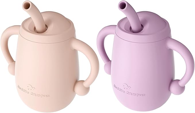 Cuddle Campus Pack of 2 Silicone Baby Training Cup, Shatterproof Toddler Sippy Cups with Straw, Open Cup for Baby, 6+ Months 4 Oz