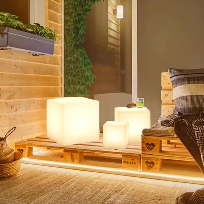 14-inch LED Cube Light, Rechargeable Glowing LED Low Chair w/Remote, 16 Changing Colors Cube Mood Floor Lamp, Waterproof Square Table/Seat Mood Lighting for Home Garden Patio Party Decor