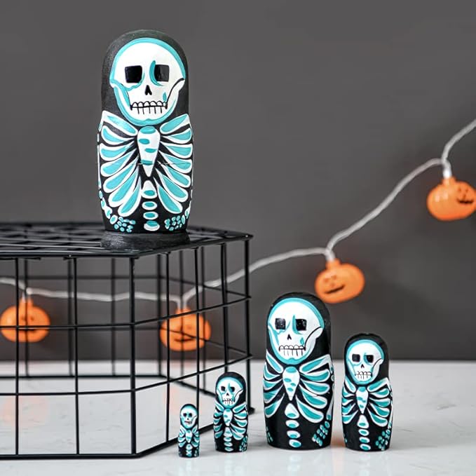 Nesting Dolls Wooden Russian Skull Matryoshka Dolls Gift for Halloween Toddler Kids Boys Girls Toys for Children Christmas Birthday