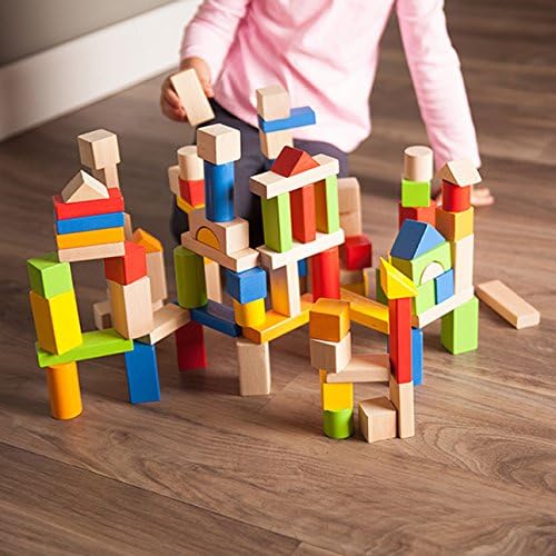 Fat Brain Toys Timber Blocks - 100 Piece Wooden Block Set - Classic Preschool Toy
