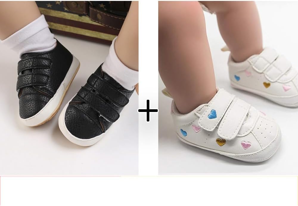 2Pairs Baby Shoes,Boys Girls Non-Slip Rubber Sole Sneakers,Unisex Infant Soft Lightweight First Walking Crib Shoes