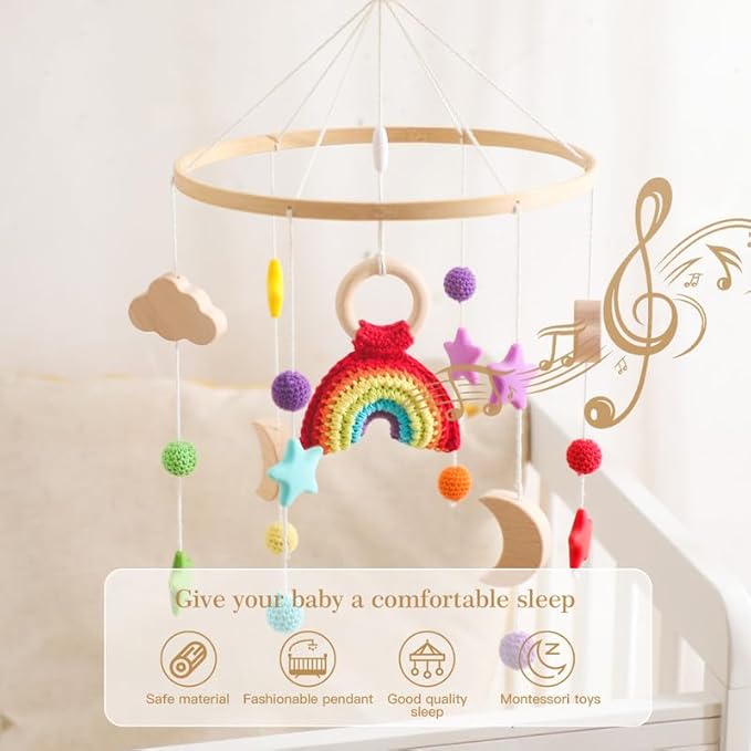 Baby Crib Mobile | Baby Nursery Mobile for Baby Girls and Boys | Boho Nursery Decor | Detachable Crochet Rainbow Design Baby Mobile for Crib | Infant Bed Decoration Toy Hanging(Crochet Rainbow)