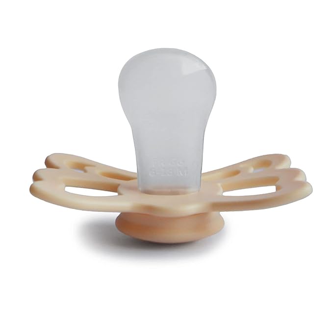 FRIGG Butterfly Anatomical SilkySoft Silicone Baby Pacifier | Made in Denmark | BPA-Free (Pale Daffodil/Silky Satin, 6-18 Months)