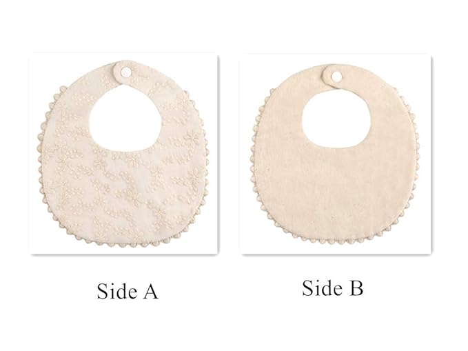 GZMM Baby Bib For Girls,Reversible Waterproof Handmade Natural Cotton Baby Drool Bib 0-12 months 2 Pack (off-white color, 0-12 months)