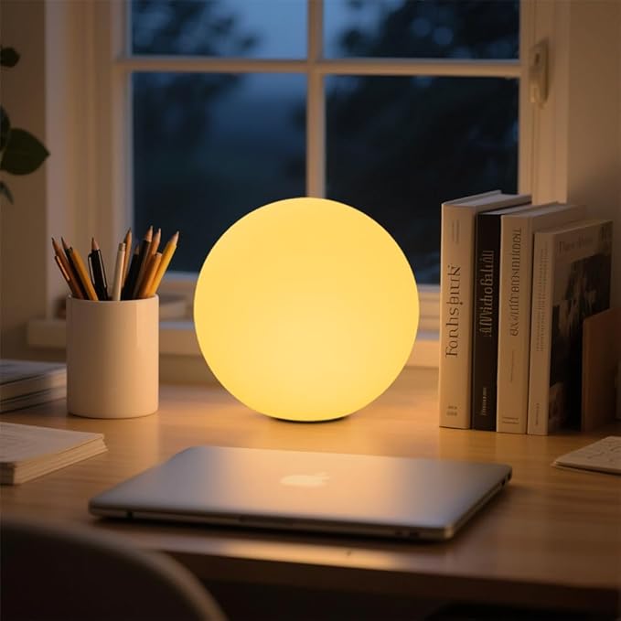 LED Glowing Ball Light, 8-in RGB Color Changing LED Orb Night Light Mood Lamp for Kid, 16 Colors 4 Lighting Modes & 8 Brightness Sphere Lamp w/Remote, Rechargeable Outdoor Globe Lights for Home Patio