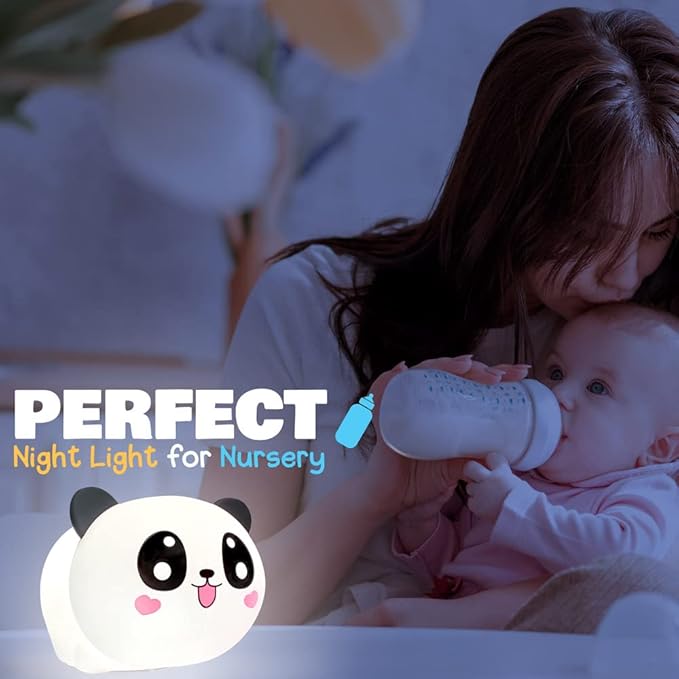 AULTRA Night Light for Kids – 16 Color USB Rechargeable Panda Lamp for Baby Nursery, Soft Silicone Night Light, 2 Brightness Levels, 10-Hour Use, Squishy Puppy Gift for Boys & Girls