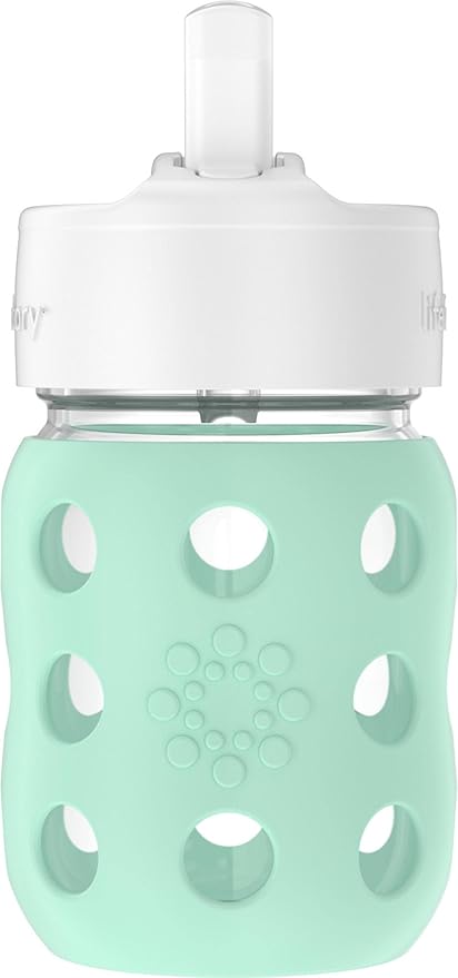 Lifefactory 8-Ounce Wide Neck Glass Baby Bottle with Protective Silicone Sleeve and Pivot Straw Cap, Mint (LG2241WMI4)