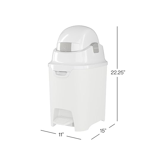 Foundations Mini Hands-Free Diaper Pail with Airtight Lid - Durable & Odorless Diaper Disposal, Large Capacity, Holds up to 30 Newborn Diapers, Refill with Any Bags - White