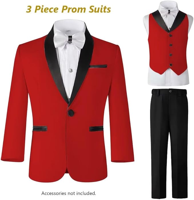 Boys Suit 3 Piece Ring Bearer Suit Kids Formal Jacket Vest Pants Suits Wedding Outfit for Party Prom Tuxedo