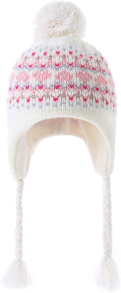 Moon Kitty Girls Knit Hats Winter Fleece Lining Skiing Winter Caps with Warm Ear Flap