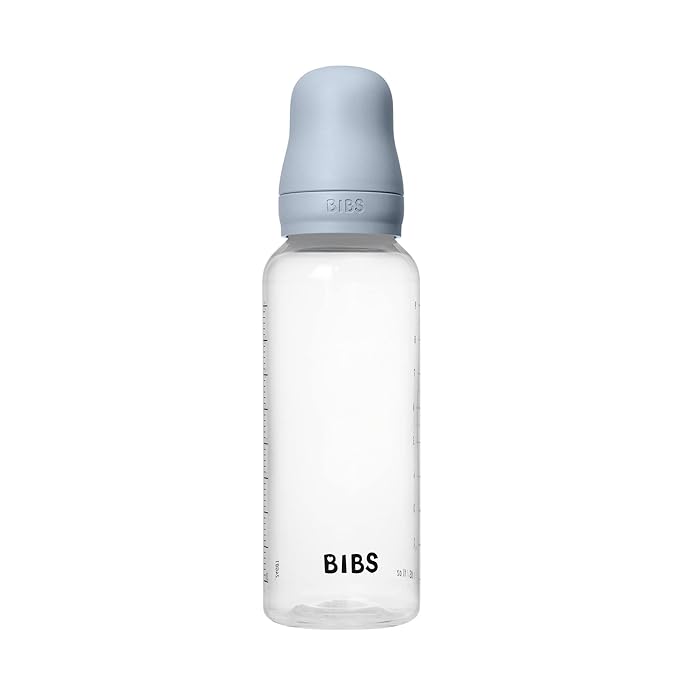 BIBS Baby Bottle 9 oz / 270 ml Silicone Nipple - Anti-Colic, BPA-Free, Round Nipple, Medium Flow, Lightweight & Easy to Clean, Suitable for Newborns 0+ Years - Baby Blue