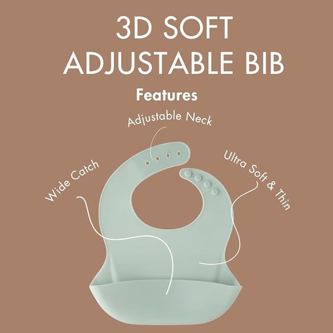 Stainless Steel Toddler Feeding Set 4 Pieces – Suction Plate, Silicone Bib, Spoon & Fork – Divided Plates for Baby Led Weaning, BPA-Free, Removable Shell (Sage Green)