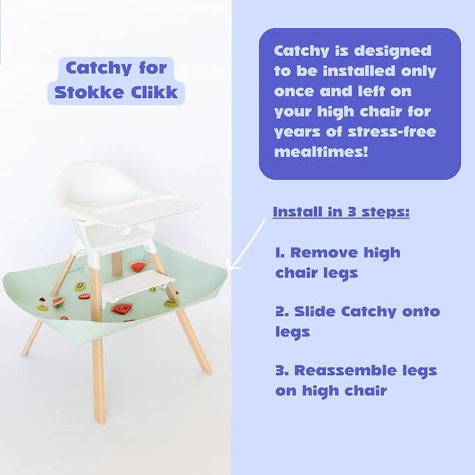 CATCHY -Food Catcher-Compatible with Stokke Clikk High Chair +11 Other High Chairs-Highchair Sold Separately-Baby & Toddler Food & Mess Catcher-Premium Linen Inspired -Under High Chair Accessory