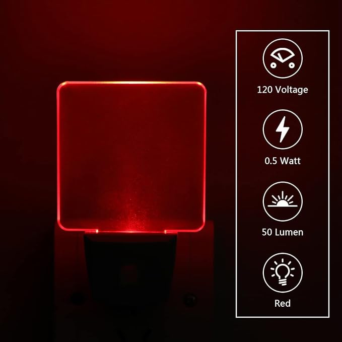 KINUR Red Night Light,2 Pack LED Night Lights Plug into Wall with Dusk to Dawn sensors, Plug in Night Lights for Kids Room, Bedroom, Bathroom, Baby Nursery,Stair Lights, Hallway Light, Daylight