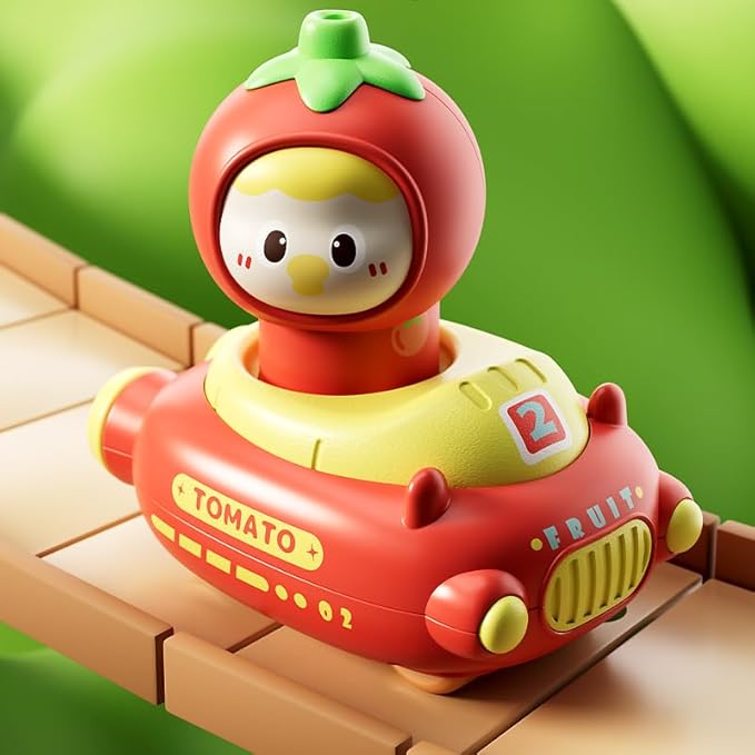 4 Pack Press and Go Cars Toys for Toddlers 1-3, 1-2 Year Old Baby Racing Cars, Infant Play Vehicle Set, Push Go Friction Car Toys for 6-9-12-18-24 Month, 1st Birthday Gifts for Boys Girl (Fruit)